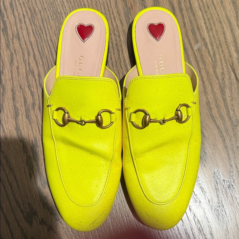 Gucci Women's Bright Yellow Mules with Gold Detail